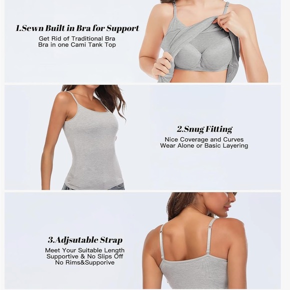 Women's Tank Tops with Built-in Bra (3 pc: blk, gray, olive) Small - Picture 5 of 8